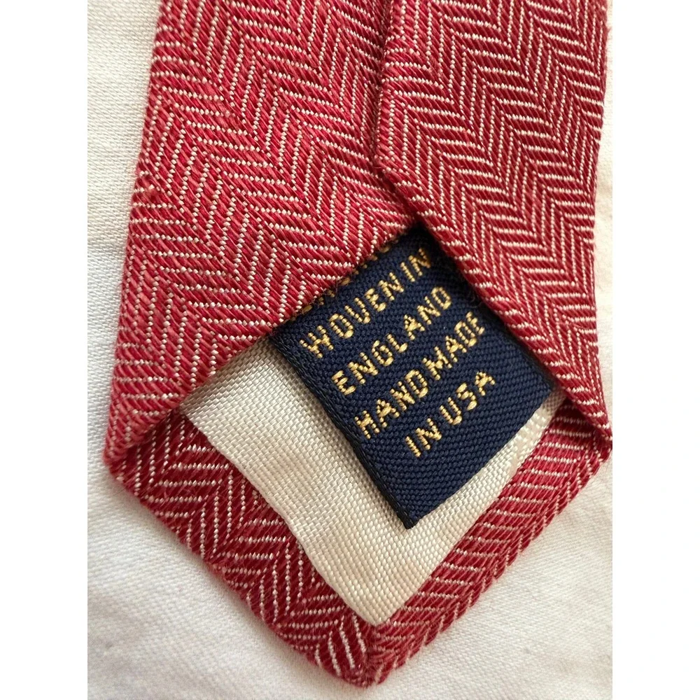 Brooks Brothers Makers Red Herringbone Silk Tie Woven in England Handmade USA